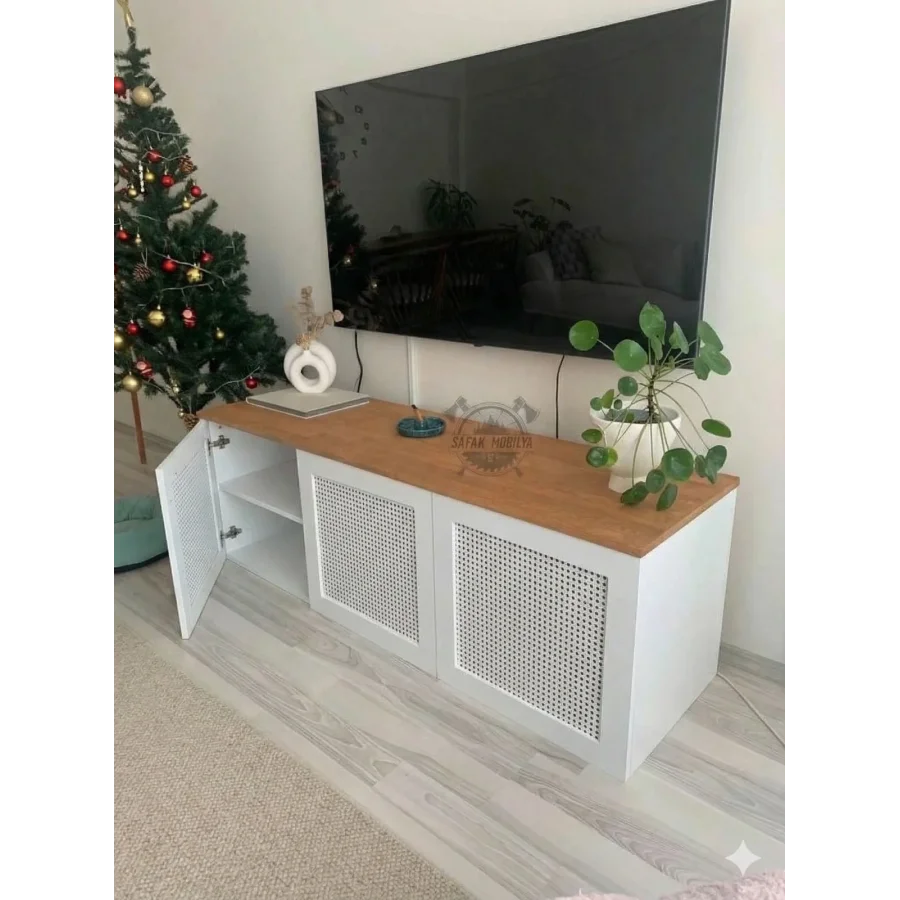 Hazeran Detaylı Beyaz Modern Tv Ünitesi 150x50x40 Cm