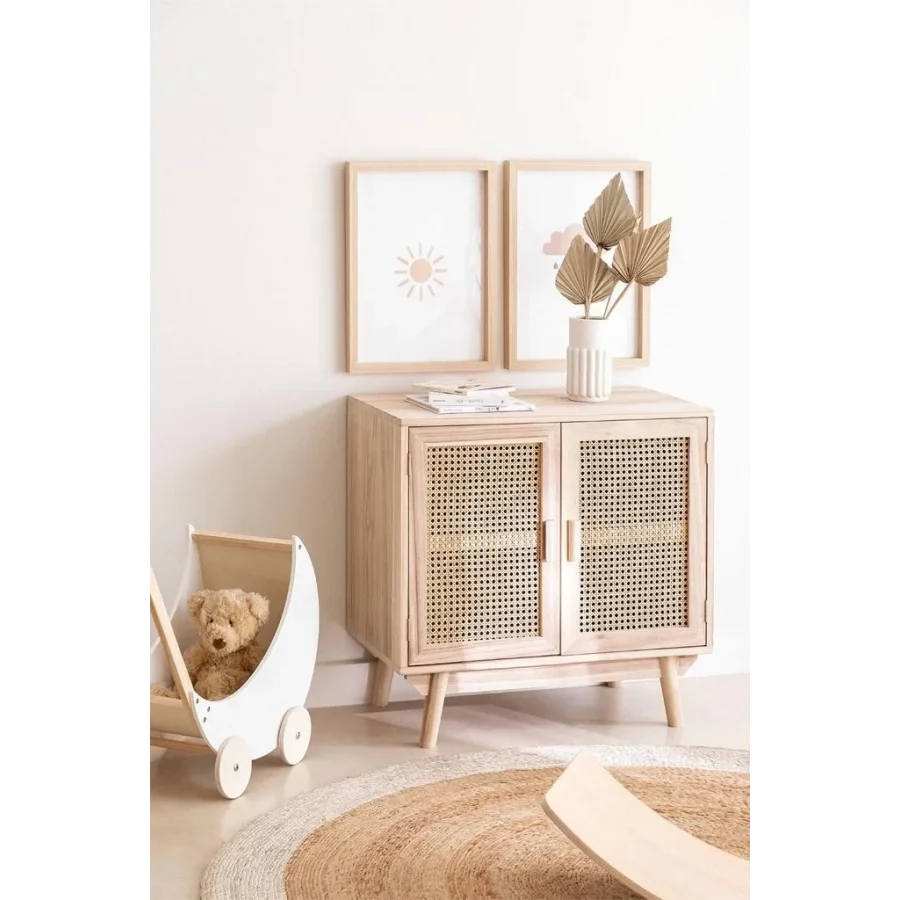 Hazeran Detaylı Çift Kapaklı Ahşap Büfe, Konsol 67x65x38 Cm