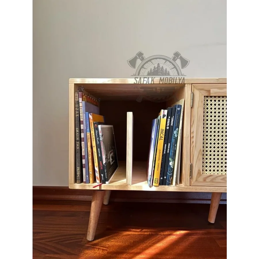 Hazeran Detaylı Kitaplık Bölmeli Ahşap Tv Ünitesi 180x58x38 Cm