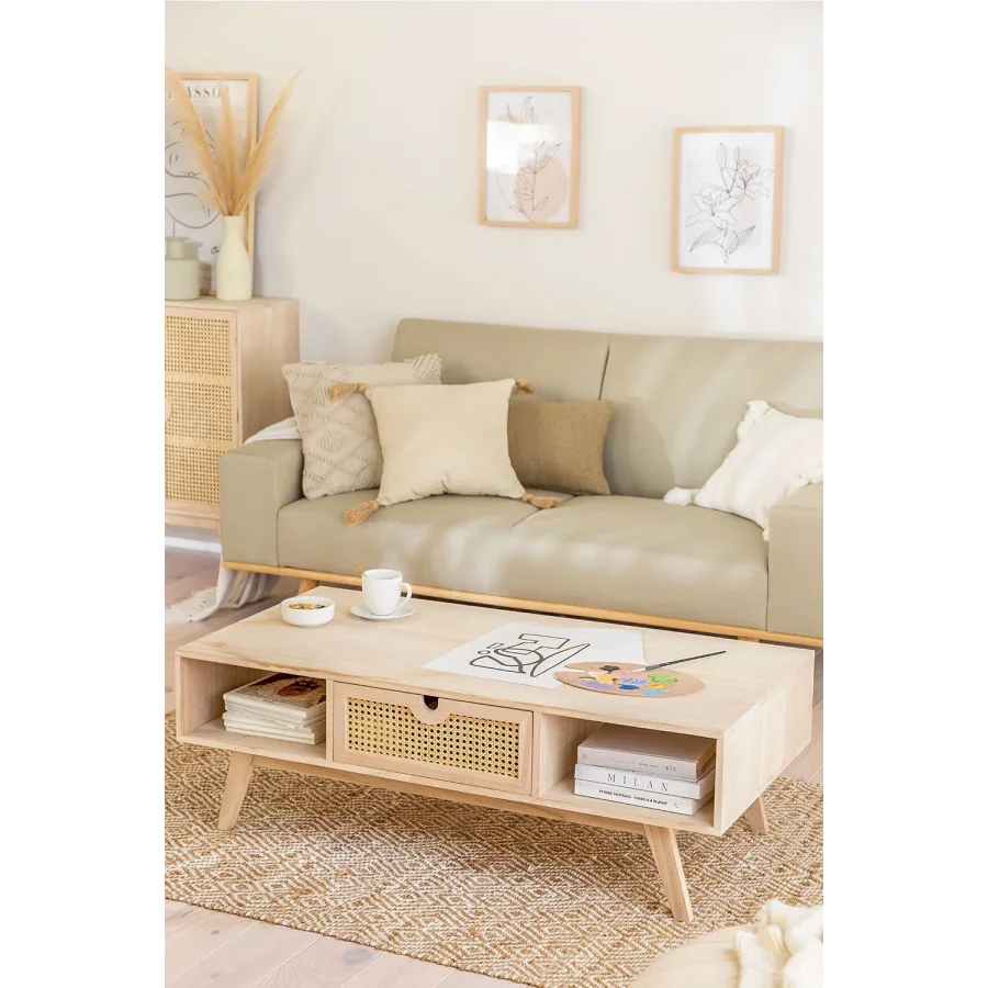 Hazeran Detaylı Masif Ahşap Çift Yönlü Free Çekmeceli Orta Sehpa 120x45x60 Cm