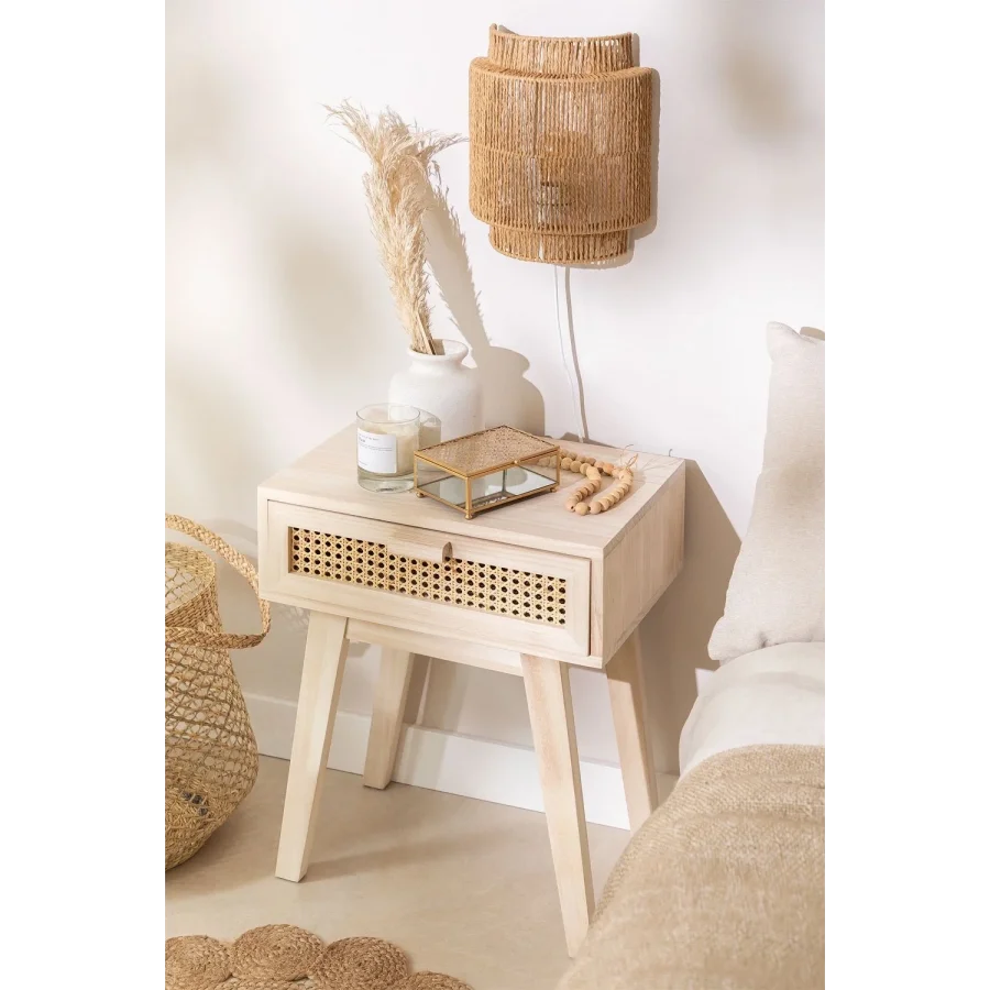 Hazeran Detaylı Tek Çekmeceli Ahşap Komodin 45x55x35 Cm