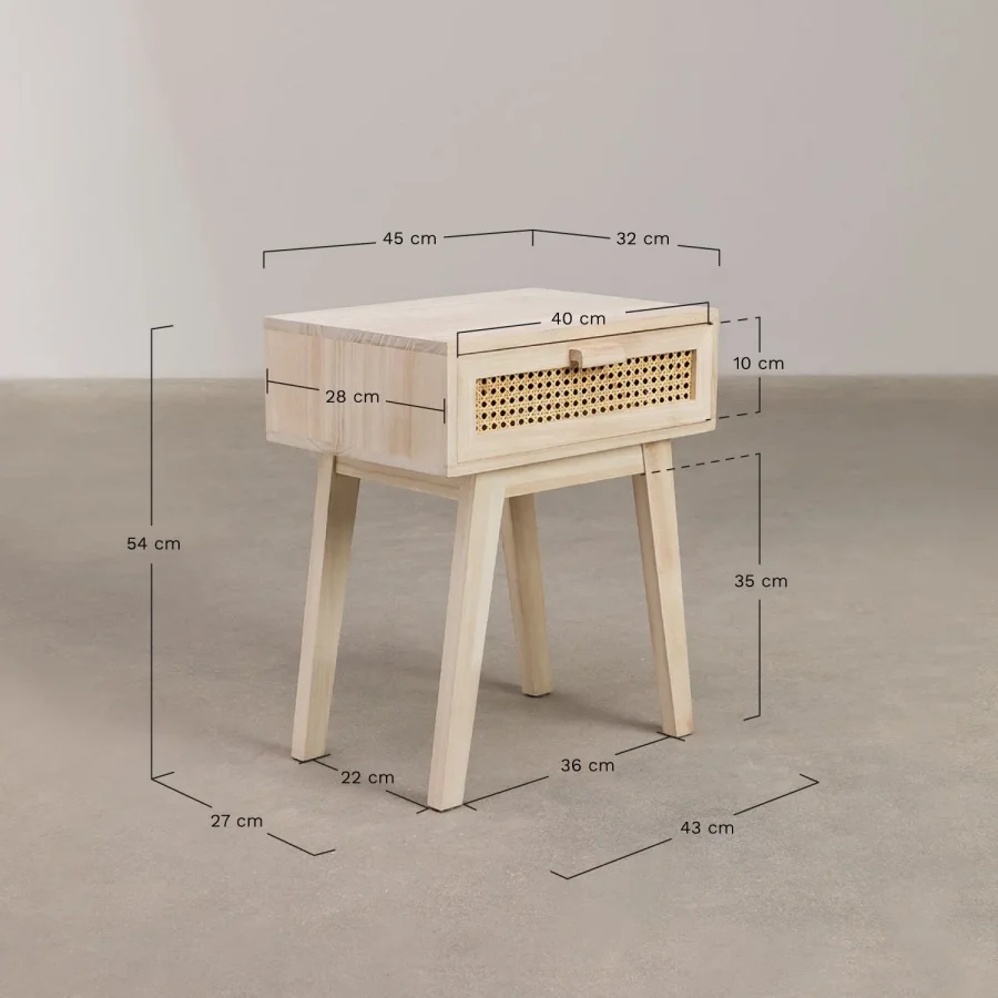 Hazeran Detaylı Tek Çekmeceli Ahşap Komodin 45x55x35 Cm