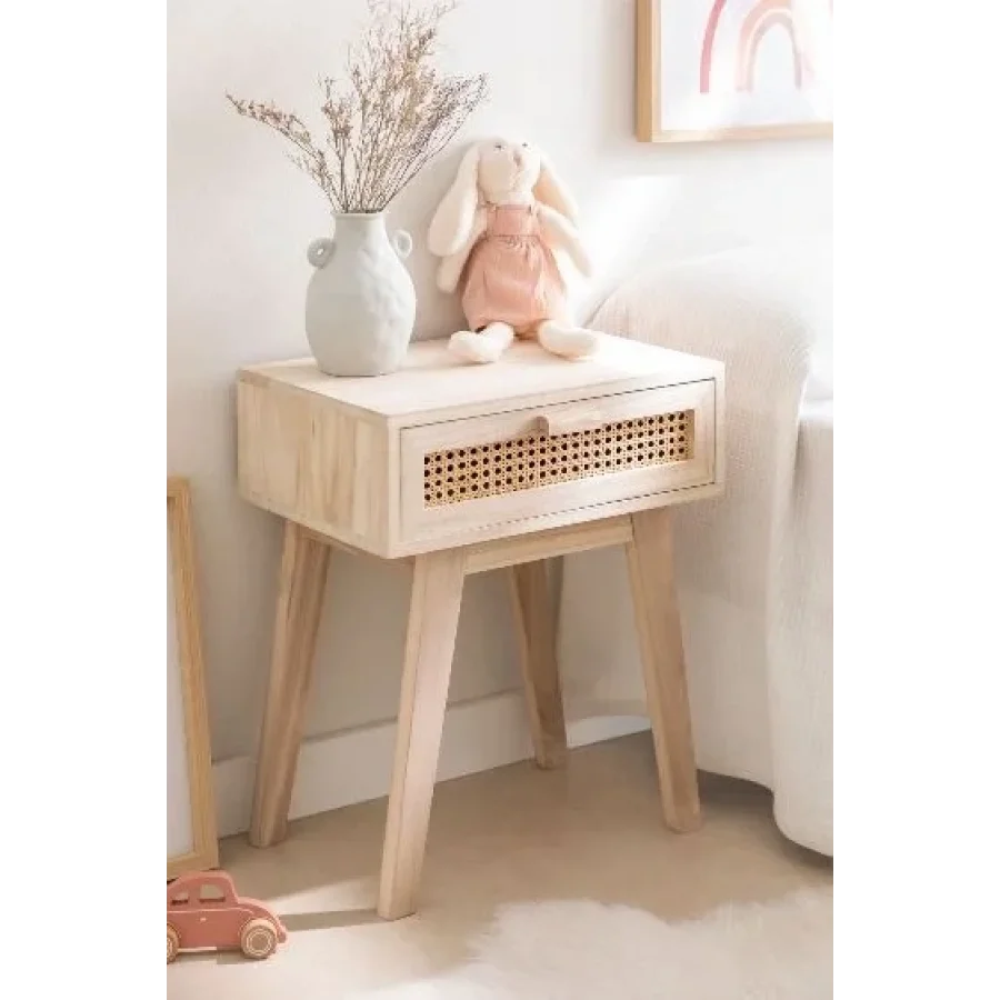 Hazeran Detaylı Tek Çekmeceli Ahşap Komodin 45x55x35 Cm