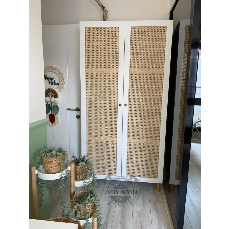 Hazeranlı Beyaz Çok Amaçlı Bambu Dolap 90x200x35 Cm