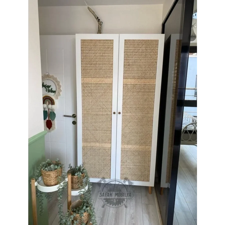 Hazeranlı Beyaz Çok Amaçlı Bambu Dolap 90x200x35 Cm