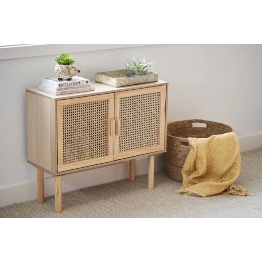 Hazeranlı Çift Kapaklı Mini Ahşap Dolap-komodin 75x60x35 Cm