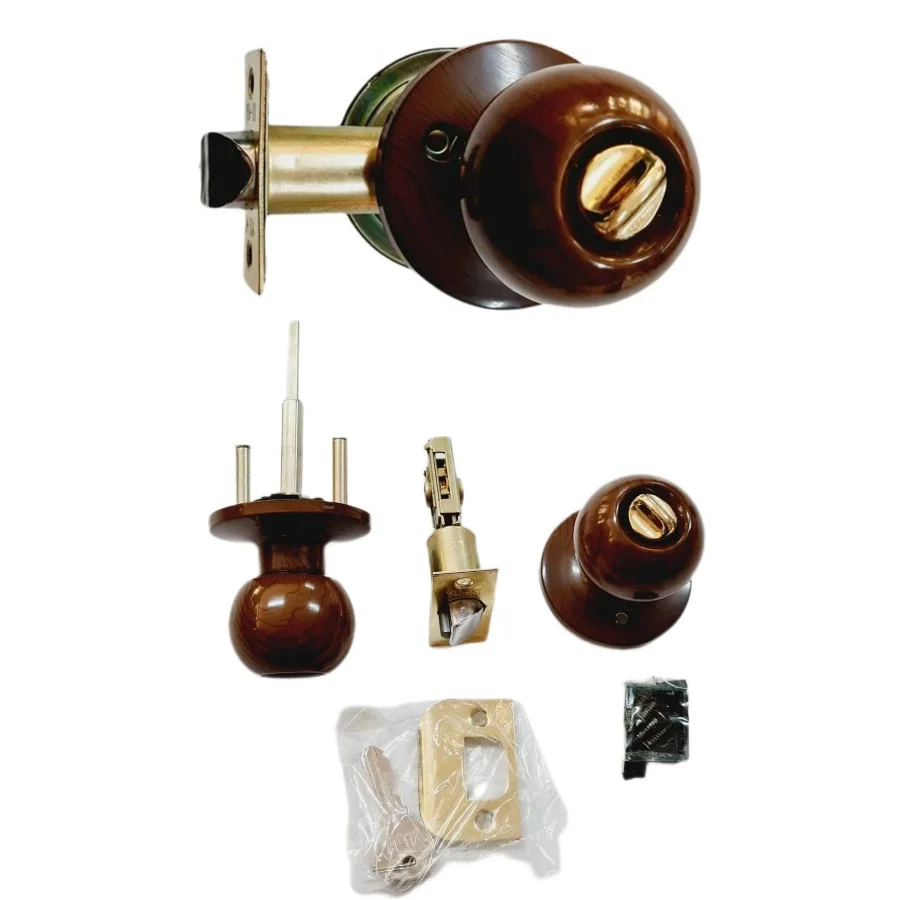 Kahverengi Topuzlu Otel Tipi Kapı Kilidi Kolu Anahtarlı Ceviz