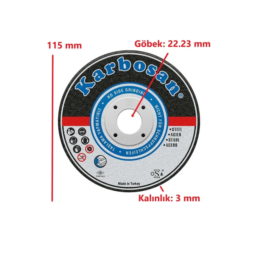 Karbosan Metal Kesme Taşı 115x3.0x22.23Mm Düz