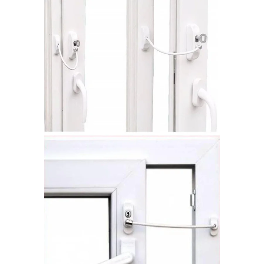 Kidmix Çelik Halatlı Pvc Pencere Emniyet Kilidi Beyaz