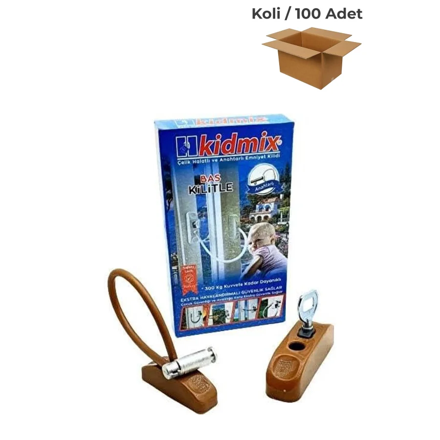 Kidmix Çelik Halatlı Pvc Pencere Emniyet Kilidi Kahverengi Koli 100 Adet