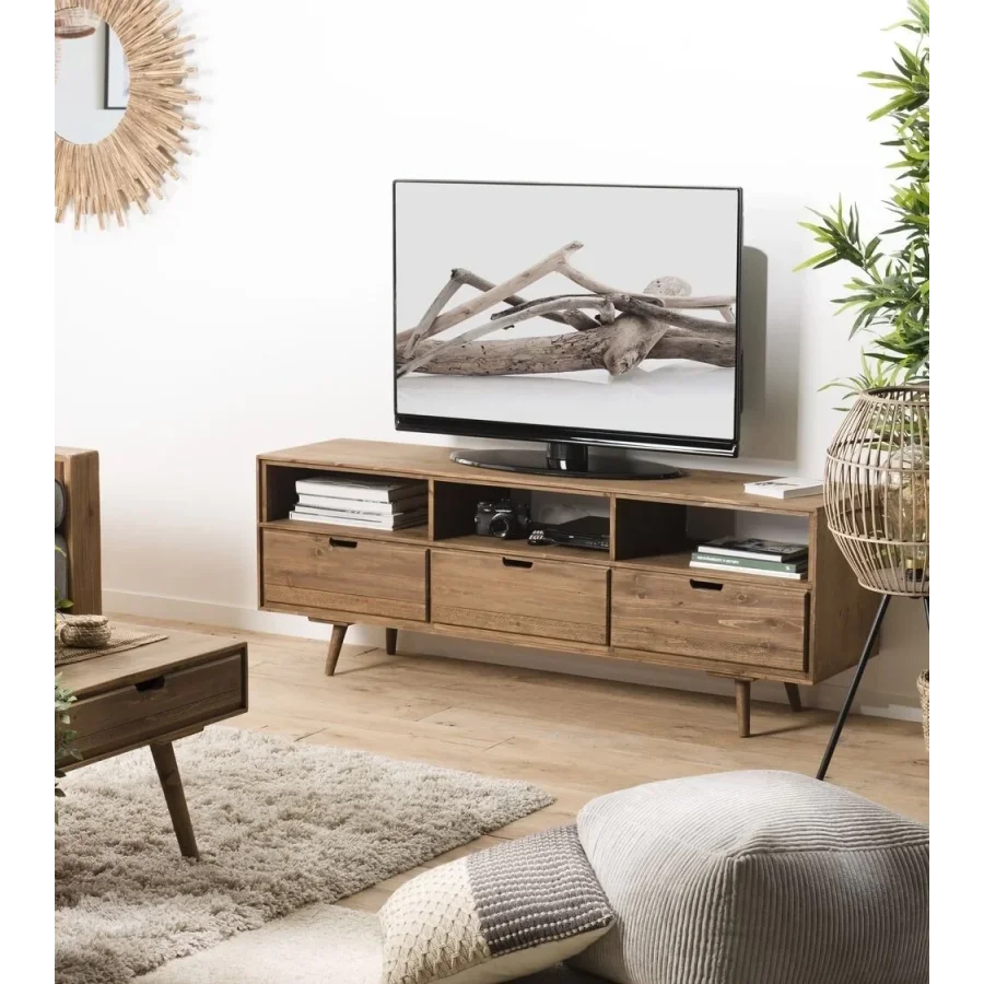 Koyu Ceviz Model Western Stil Masif Ahşap Tv Ünitesi 160x60x40 Cm