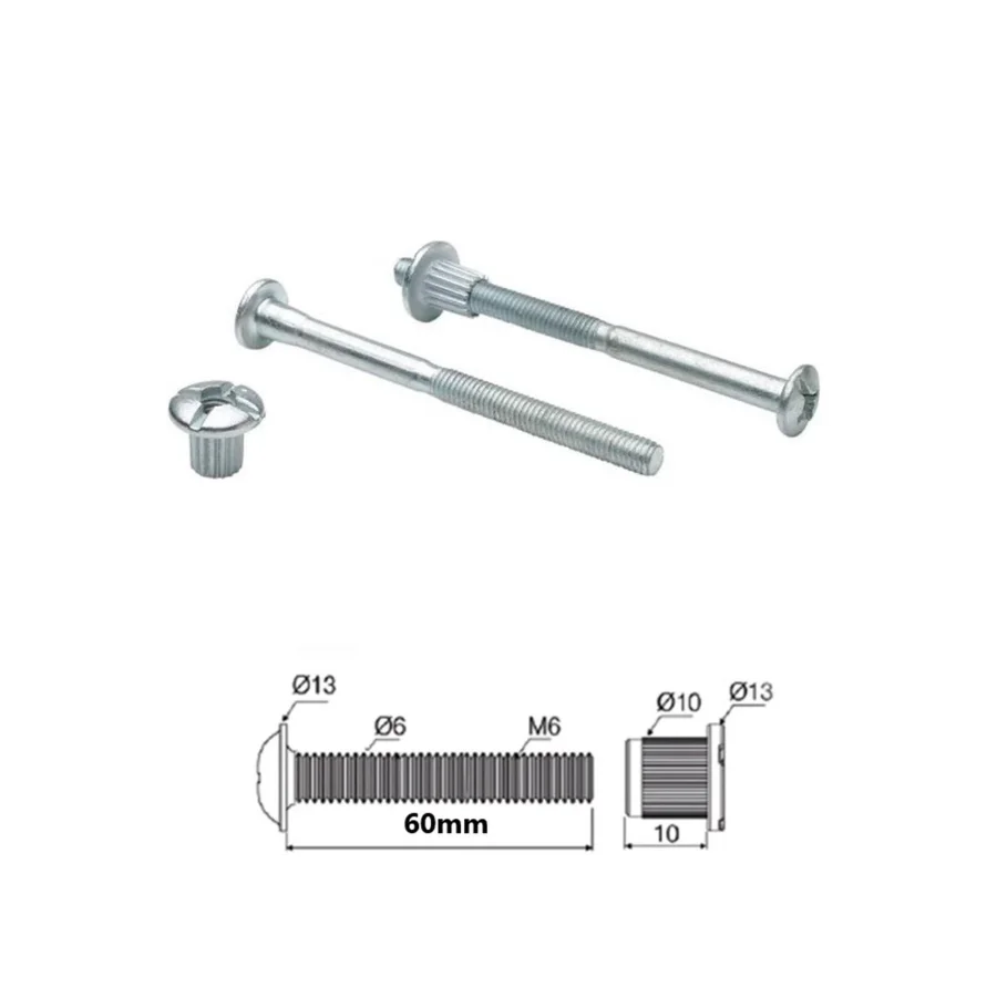 M6x60mm Metal Montebent Bağlantı Vidası 10 Adet
