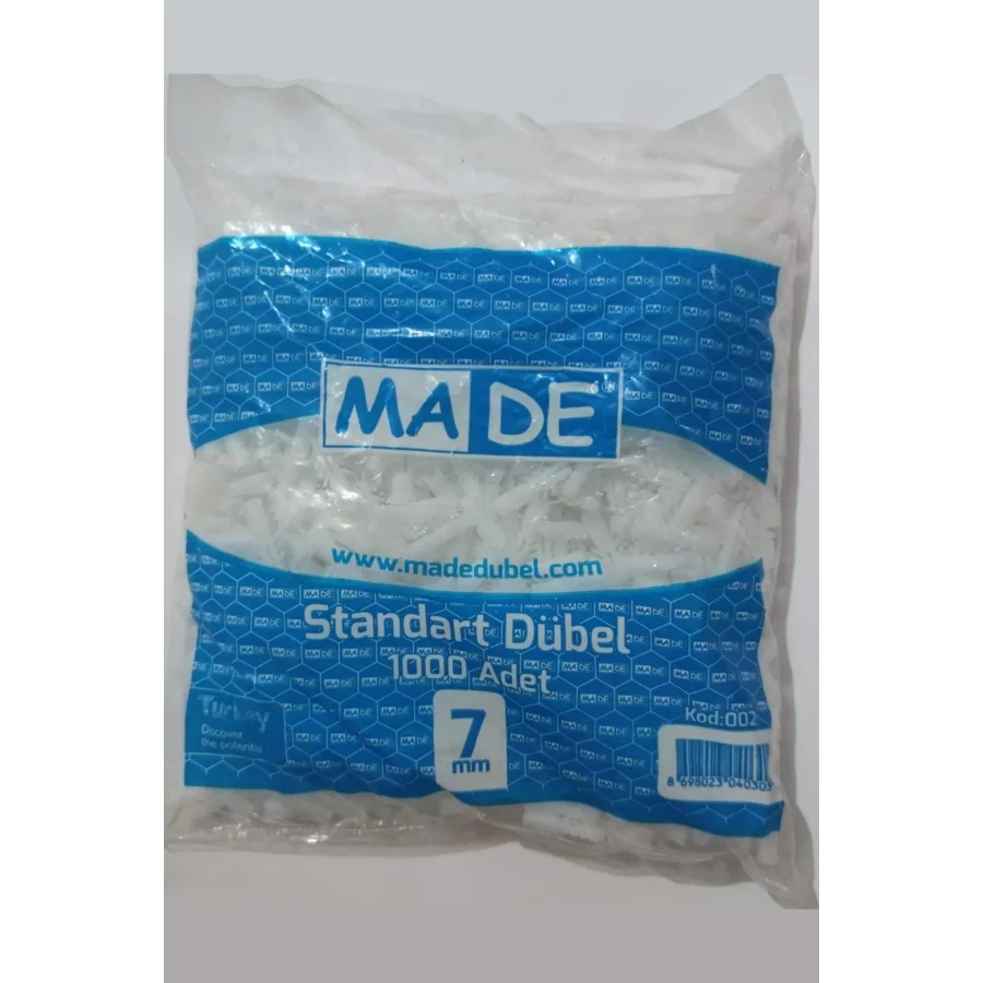 Made 7 Mm Standart Dübel 1000 Adet Ambalajlı Paket