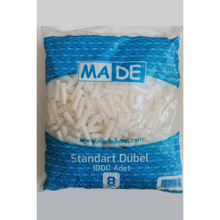 Made 8 Mm Standart Dübel 1000 Adet Ambalajlı Paket