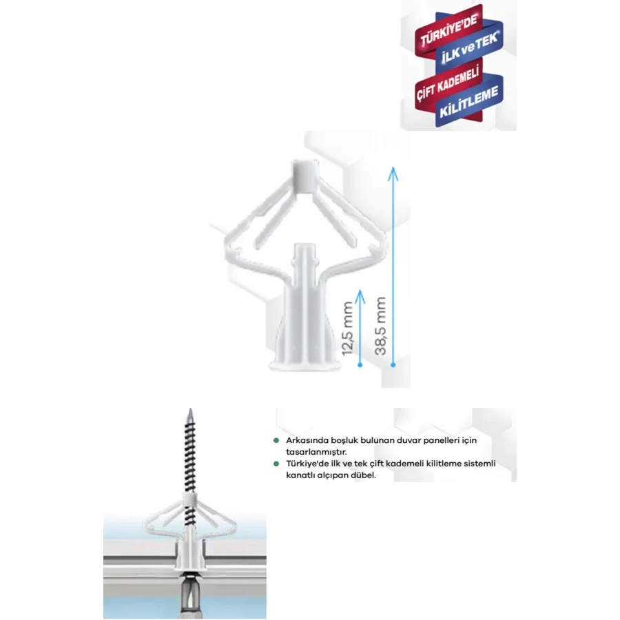 Made Kanatlı Alçıpan Dübeli 3 Mm 50 Adet