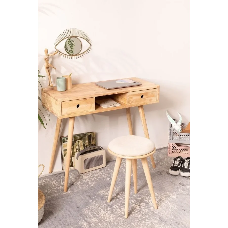 Masif Ahşap Basic Model Natural Çalışma Masası 90x80x40 Cm