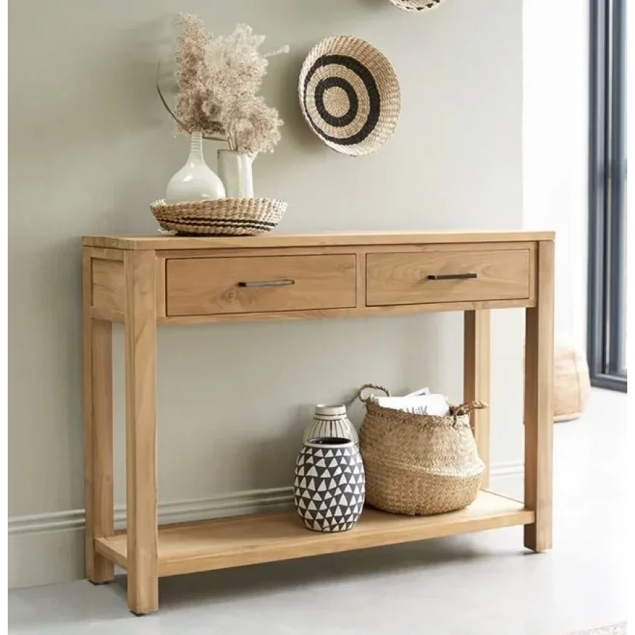 Masif Ahşap Çift Çekmeceli Basic Dresuar 100x80x30 Cm