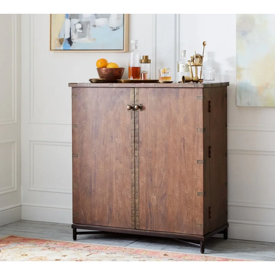 Masif Ahşap Vintage Model Bar Dolabı 90x100x45 Cm