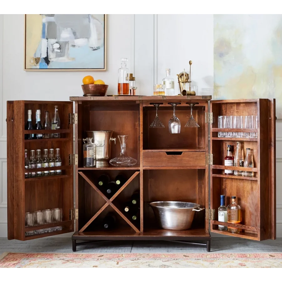 Masif Ahşap Vintage Model Bar Dolabı 90x100x45 Cm