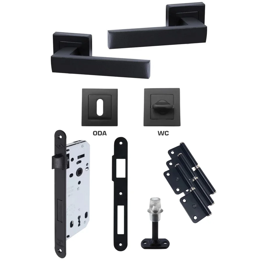 Max Avanti Siyah Rozetli Kapı Kolu Kilit Tam Set