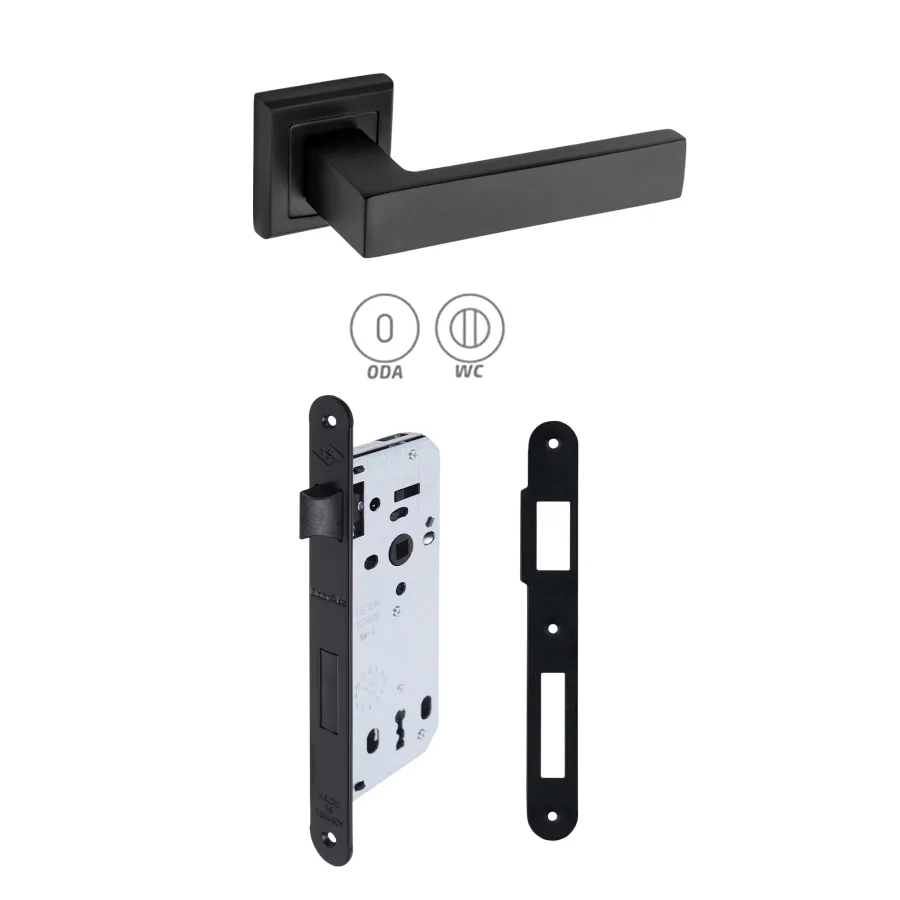 Max Avanti Siyah Rozetli Kapı Kolu + Siyah Kilit 40mm 2li Set