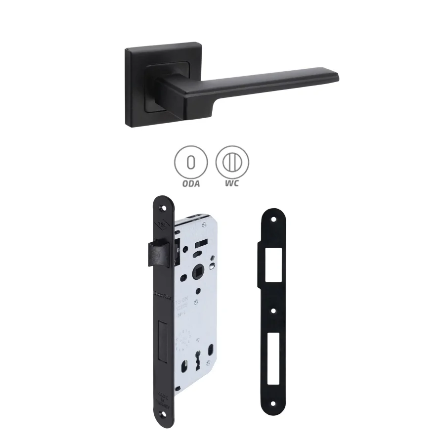 Max Panama Siyah Rozetli Kapı Kolu + Siyah Kilit 40mm 2li Set