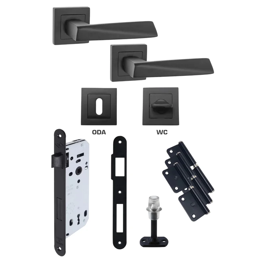 Max Penta Siyah Rozetli Kapı Kolu Kilit Tam Set