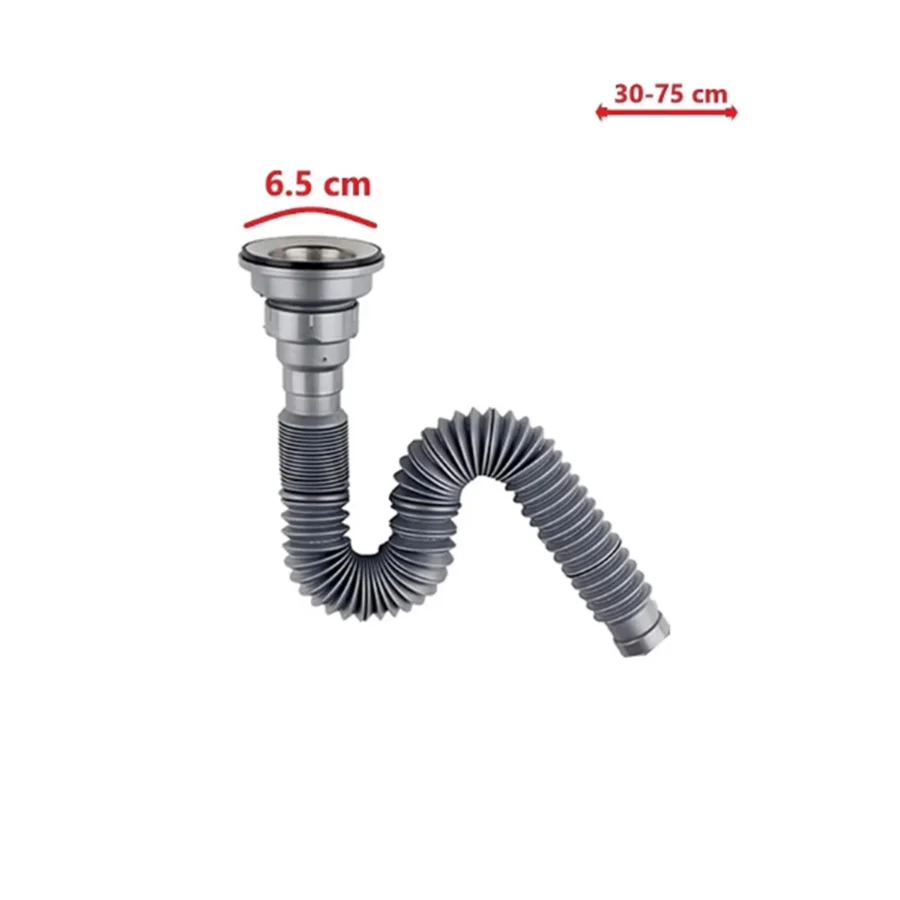 Metal Ağızlı Körüklü Lavabo Mutfak Sifonu Lavabo Gider Borusu 1. Kalite Gri