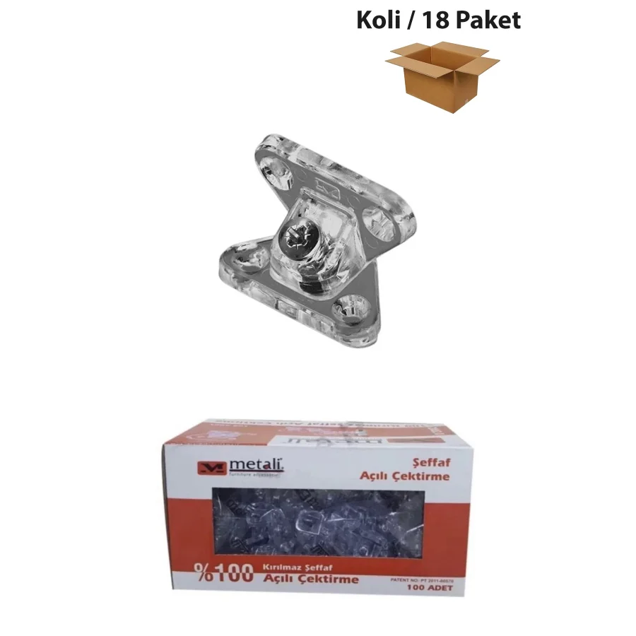Metali Açılı Çektirme Şeffaf Kelebek Bağlantı Koli 18 Paket