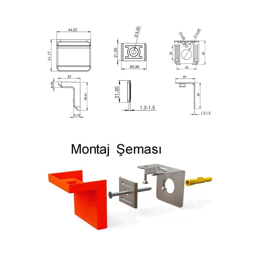 Mobilya Dolap Askı Elemanı Montaj Bağlantı Sabitleme L Demiri Kahverengi 4 Adet