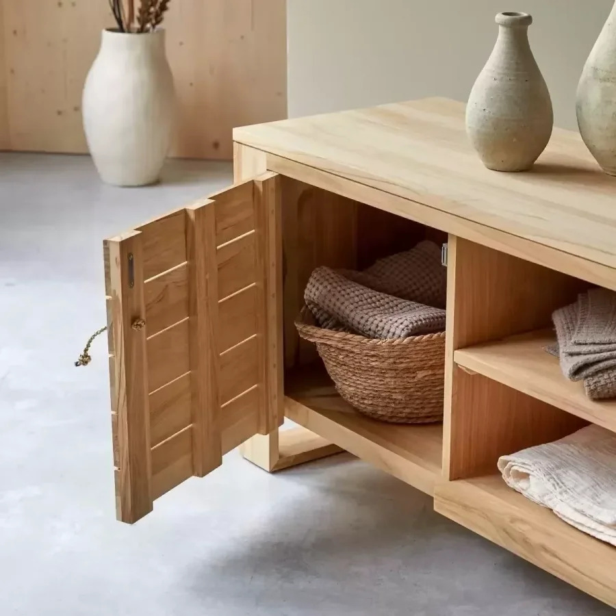 Natural Model Rustik Masif Ahşap Tv Ünitesi 160x60x40 Cm