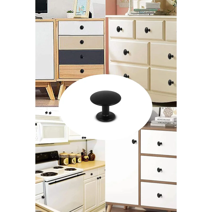 Nobel Mat Siyah Mantar Düğme Kulp Mobilya Dolap Kapak Çekmece Kulpu