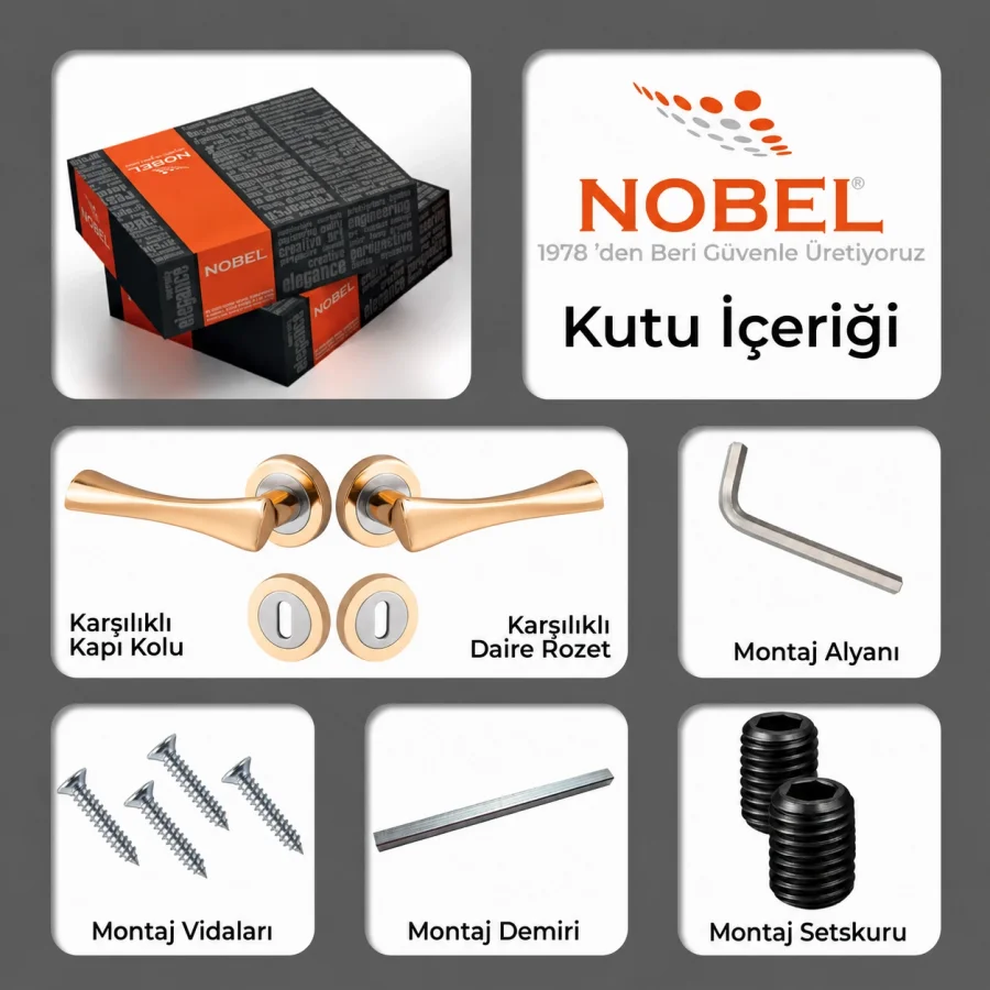 Nobel Pladium İnox Albrifin Altın Rozetli Kapı Kolu