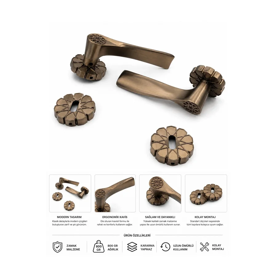 Nobel Z2027 Satine Bronz Rozetli Zamak Kapı Kolu