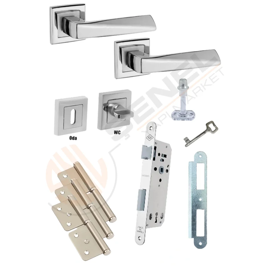 Penta İnox Rozetli Kapı Kolu Kilit Tam Set