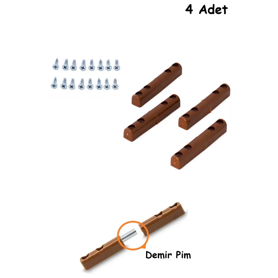 Pvc Sineklik Menteşesi Demir Pimli Kahverengi 4 Adet