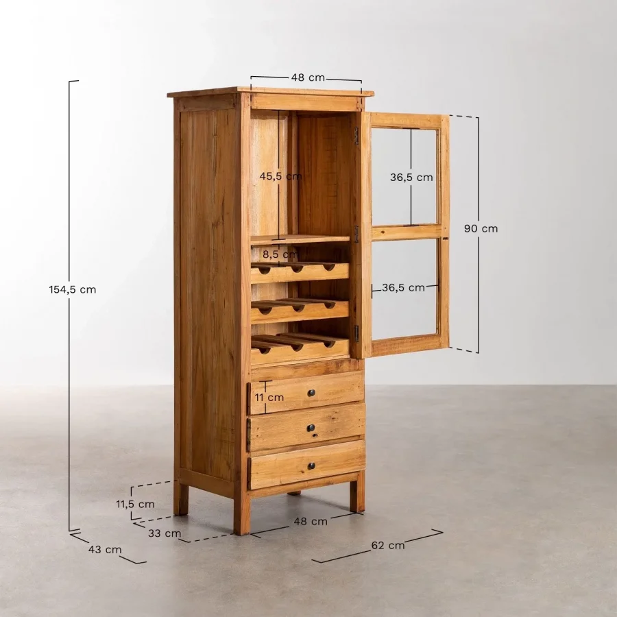 Retro Model Masif Ahşap Bar Dolabı, Büfe 60x155x40 Cm