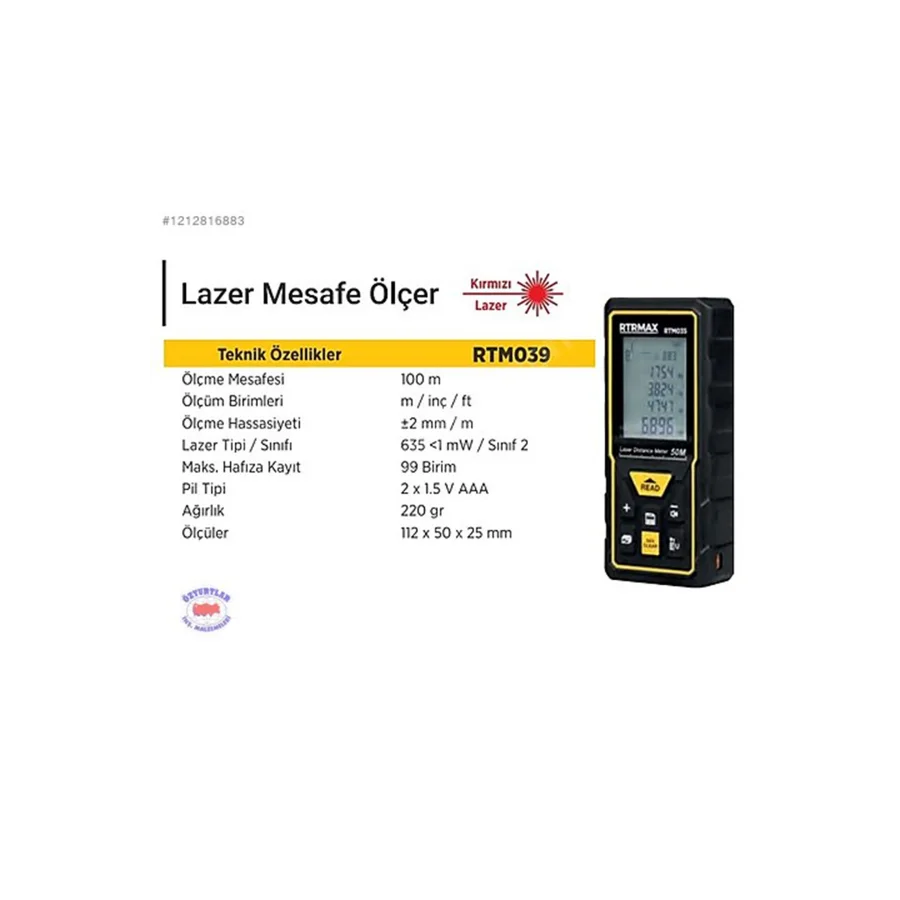 RTRMAX RTM039 Lazer Metre 100 Mt