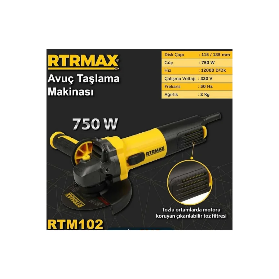 RTRMAX RTM102 Avuç Taşlama Spiral 750W 115 Mm