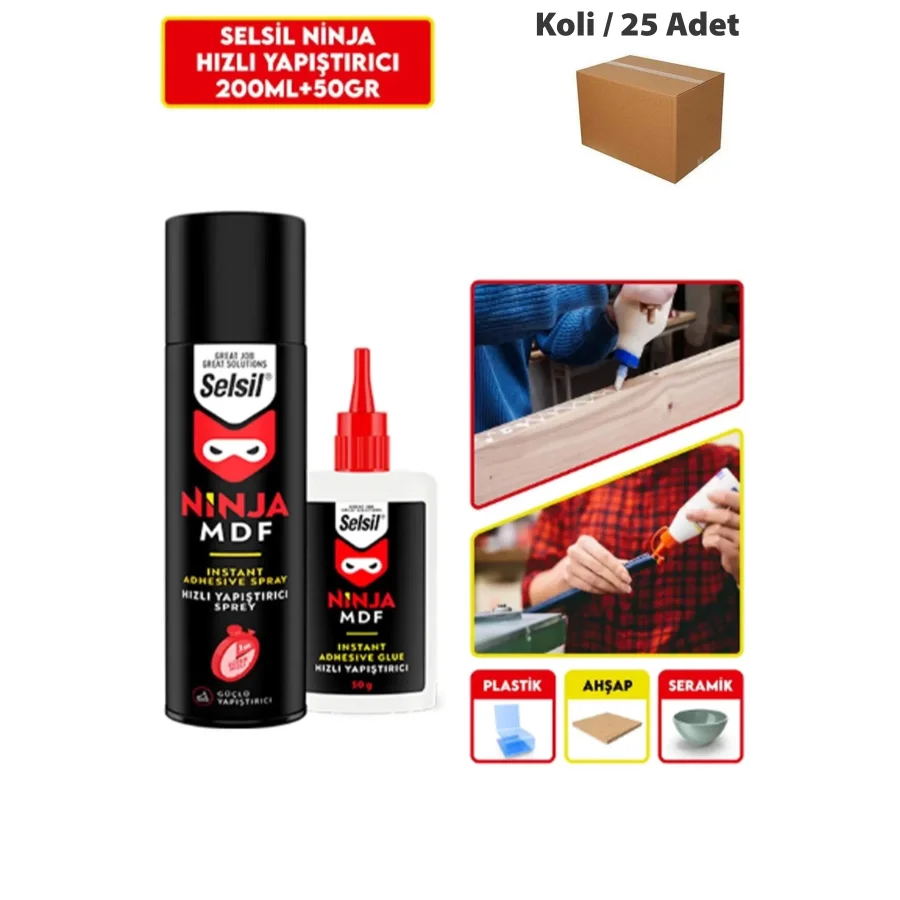 Selsil Ninja Mdf Hızlı Yapıştırıcı 200 Ml + 50 Gr Koli 25 Adet