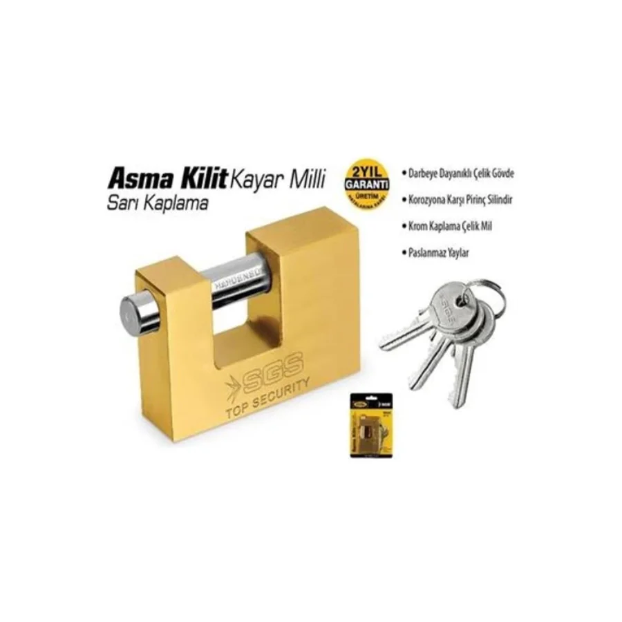 SGS Kayar Milli Asma Kilit Sarı 90 Mm SGS1362