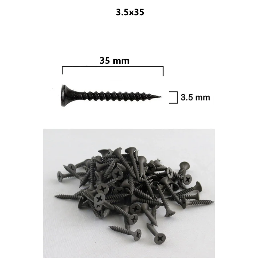 Sivri Uçlu Siyah Alçıpan Vidası 3.5x35 Sık Dişli Vida 100 Adet