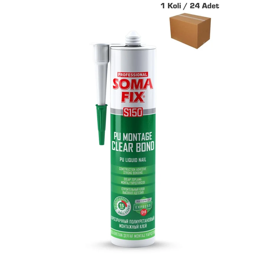 Somafix Pu Sıvı Çivi S150 Şeffaf Montaj Yapıştırıcısı 310 Ml Koli 24 Adet