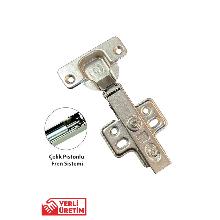 Geton Standart Frenli Düz Menteşe Dolap Kapak Menteşesi Taban Dahil