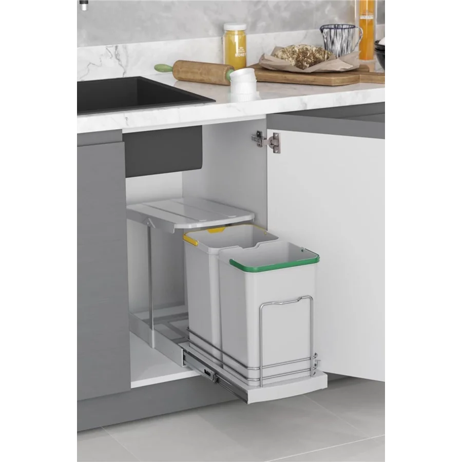 Starax Teleskopik Raylı Dolap İçi Çöp Kovası 12+12 Lt S-2392-G