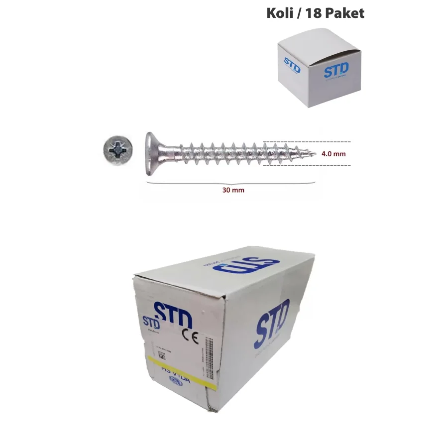 STD Ağaç ve Sunta Vidası 4x30 Koli 18 Paket