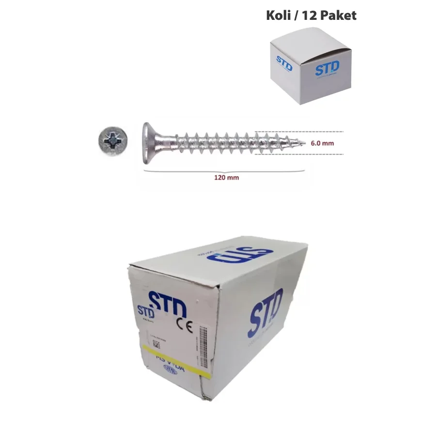 STD Ağaç ve Sunta Vidası 6x120 Koli 12 Paket