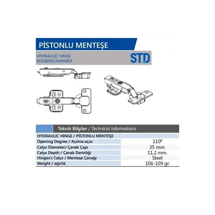 STD Frenli Hidrolik Menteşe Taban Dahil