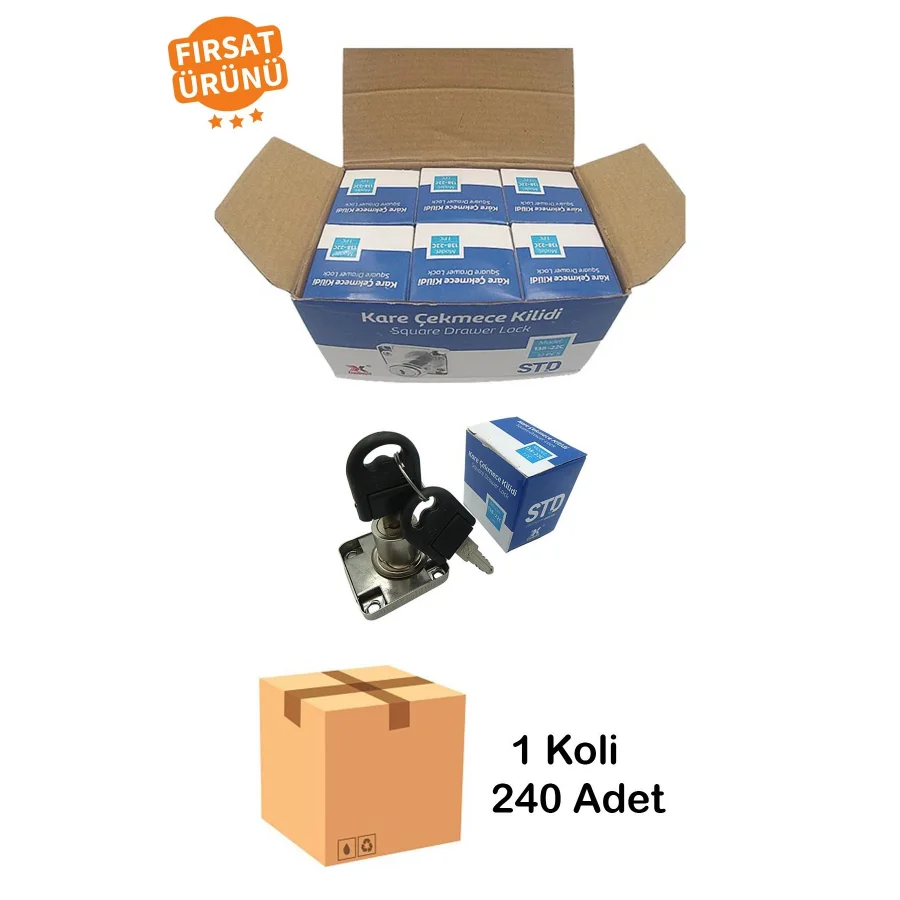 STD Katlanır Anahtarlı Kare Çekmece Kilidi Kapak Dolap Posta Kutusu Kilit 1 Koli 240 Adet