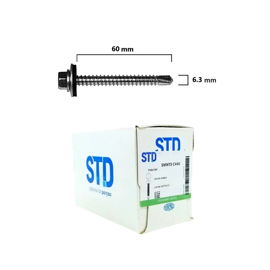 STD Trapez Çatı Vidası Pullu 6.3x60 Paket 150 Adet